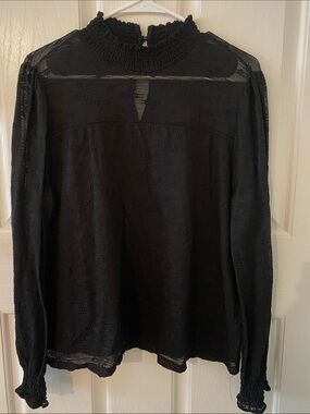 Adrianna Papell Black Smocked High-Neck Blouse